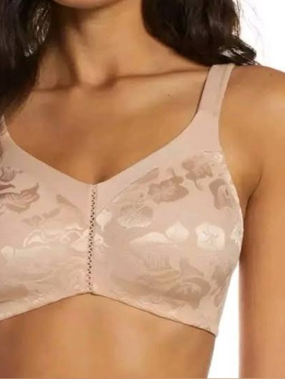 Wacoal Beige Floral Jacquard Wireless Full-Coverage Bra 34C